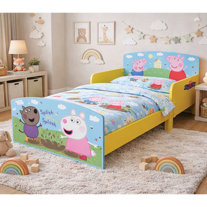 Blue Kids Toddler Bed Frame with Safety Rails, White shot 15822984