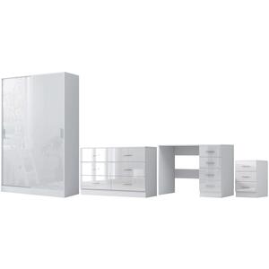 REFLECT Bundle - Sliding Wardrobe + Wide Chest + Bedside + Desk - White/White