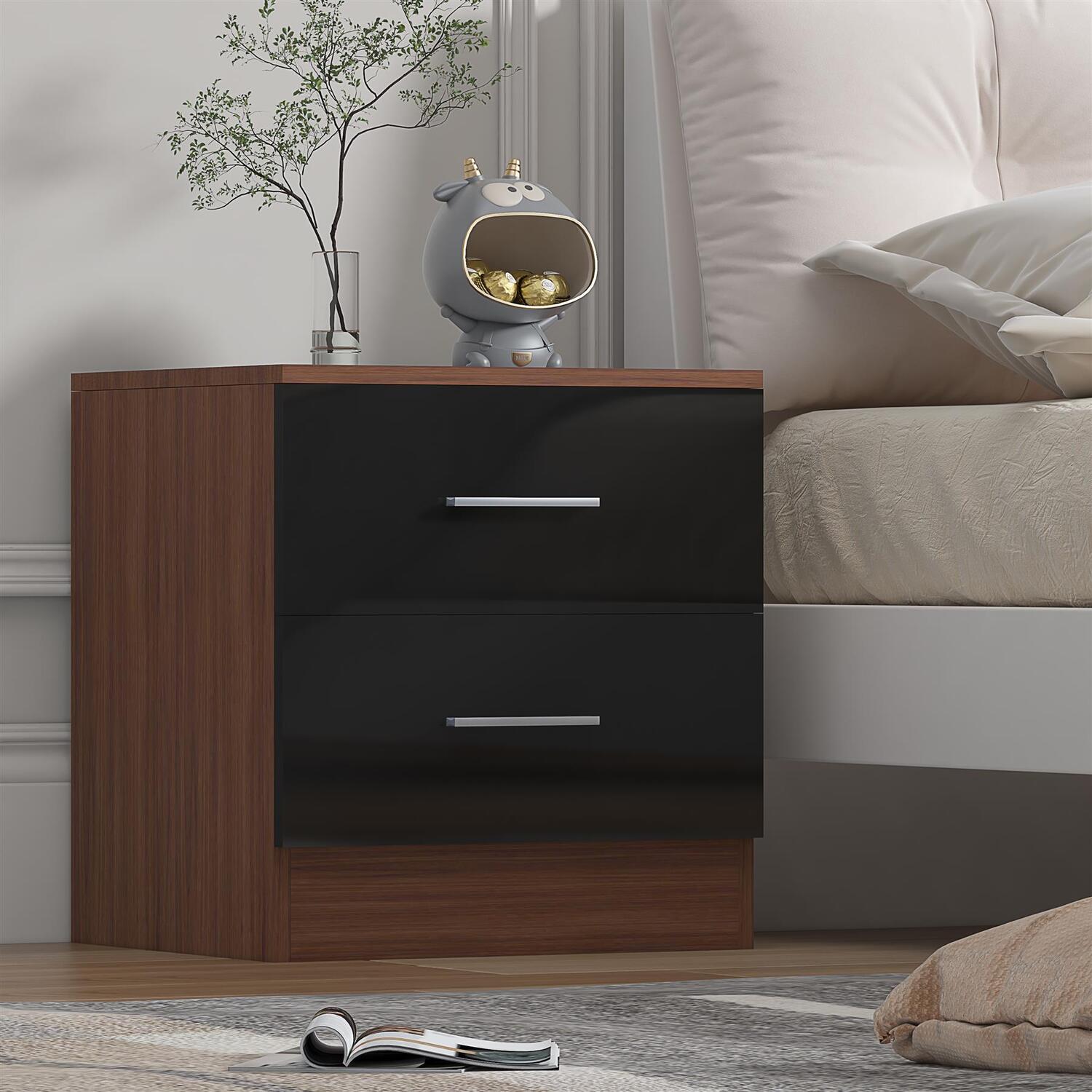 REFLECT 2 Drawer Bedside - Black Gloss Fronts & Matt Walnut Carcass - Image 6