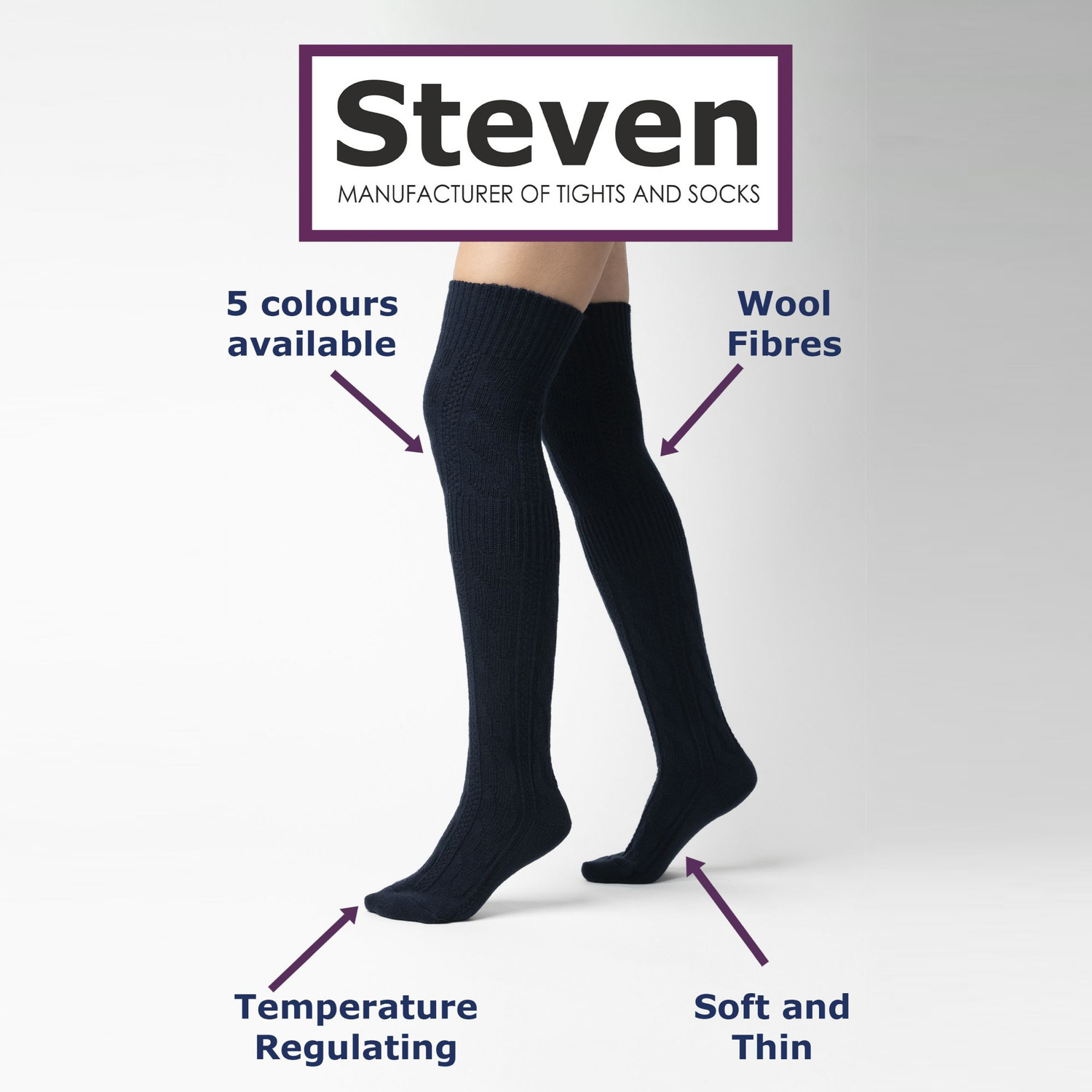 Steven 1 Pack Ladies Over The Knee Wool Socks - Grey