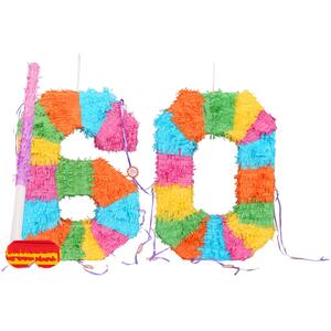 60th Birthday Pinata Set with Stick & Blindfold - Pink Stick