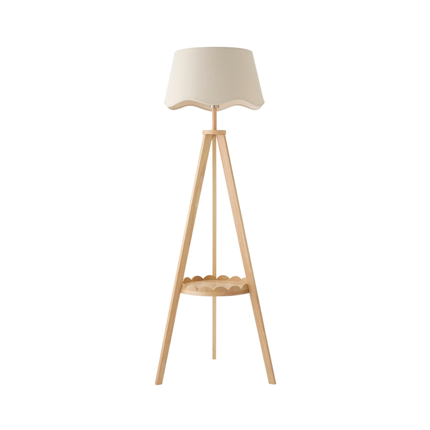 Valuelights Unisex Natural Morrigan Scallop Linen Shade Wooden Shelf Tripod Floor Lamp W/ Bulb In - Image 3