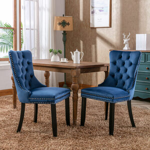 Romsey Set of 2 Velvet Upholstered Dining Chairs with Oak Legs and Knocker Ring Back