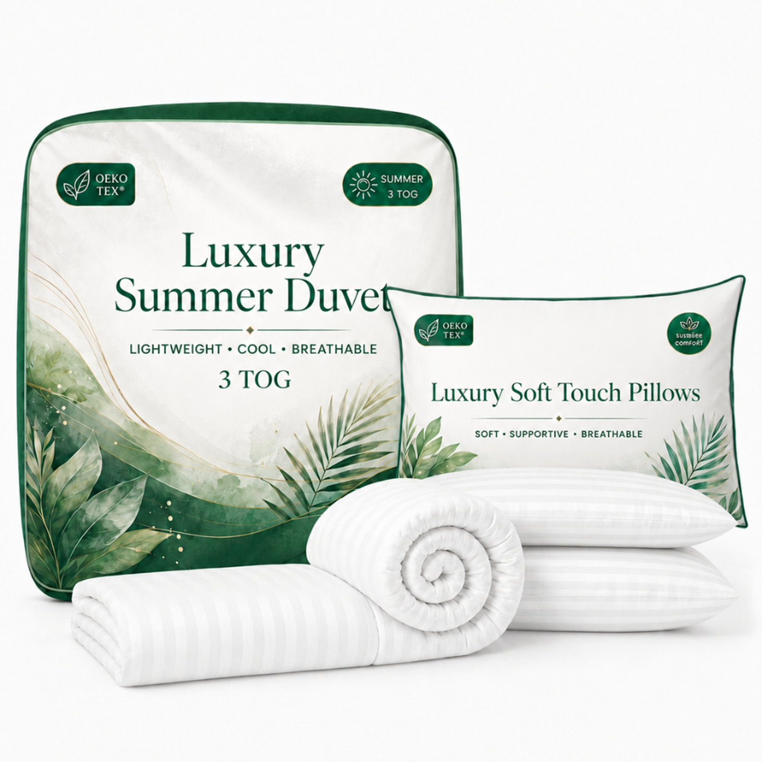 Single Striped Summer Duvet Set 3 Tog White Opulent Home - Image 3