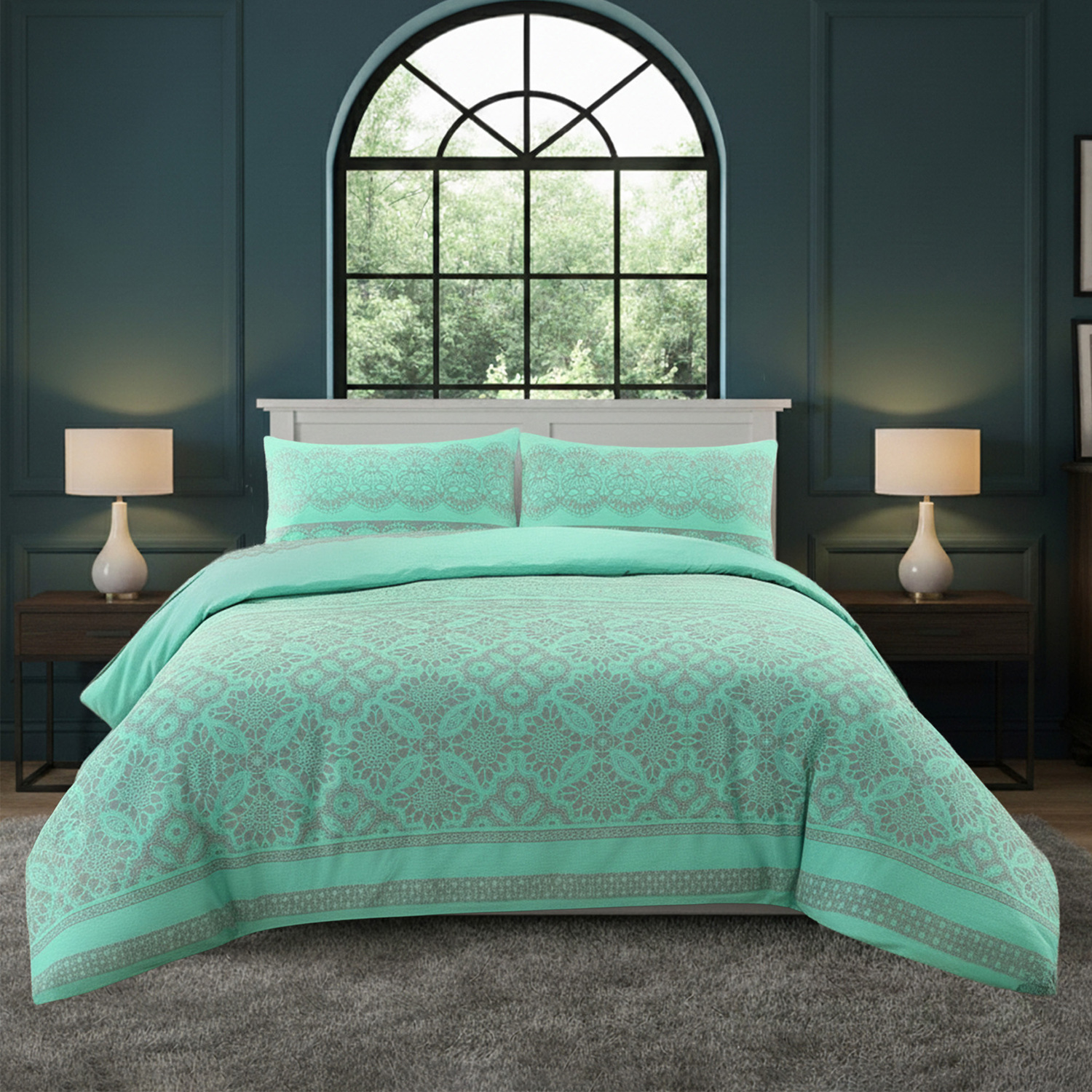 Snug City Elegant Floral Duvet Set Modern Flower Pattern Bedding for Home Decor in Mint | Size: Single