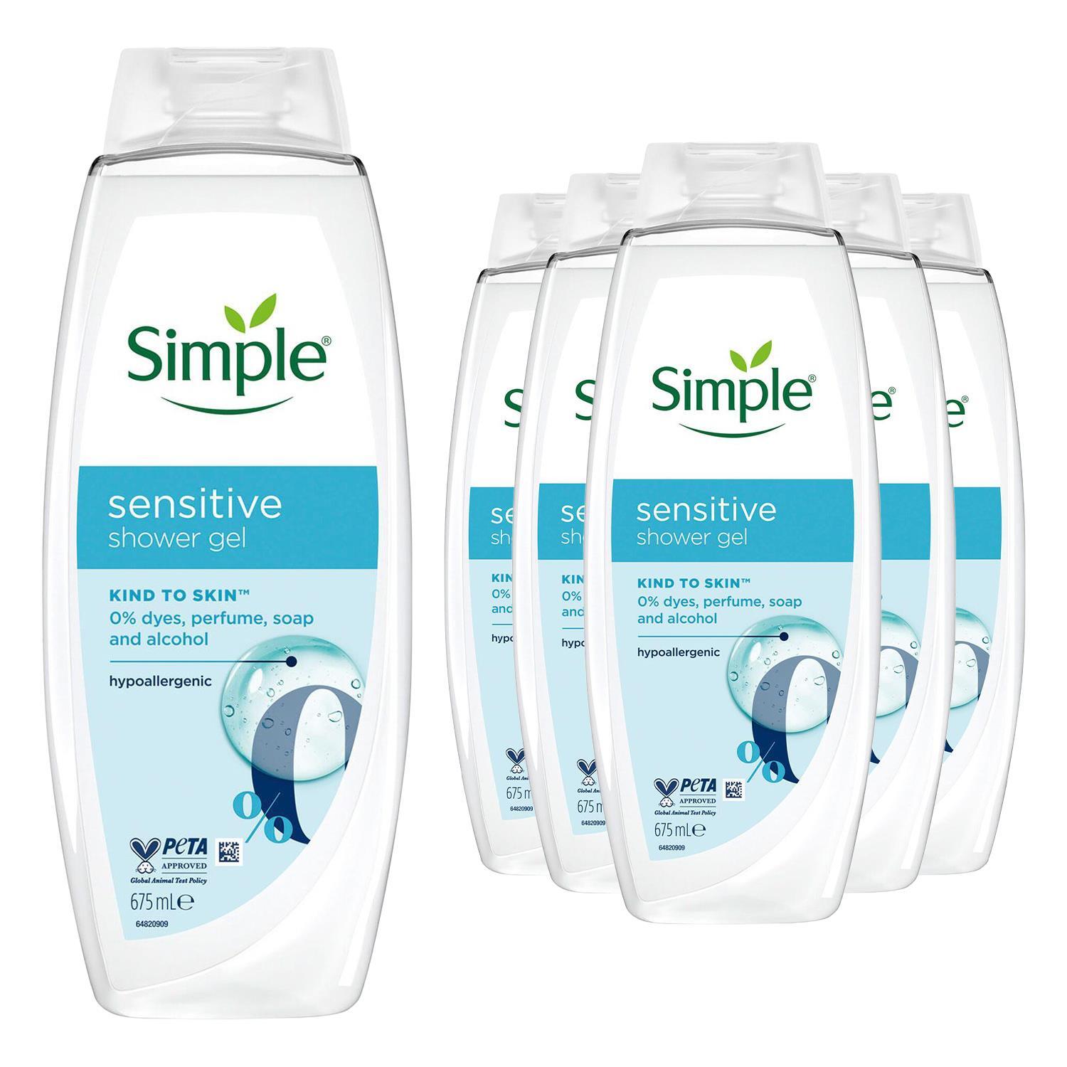 Simple Kind To Skin Sensitive Shower Gel Body Wash Hypoallergenic 675Ml, 6 Pack - White
