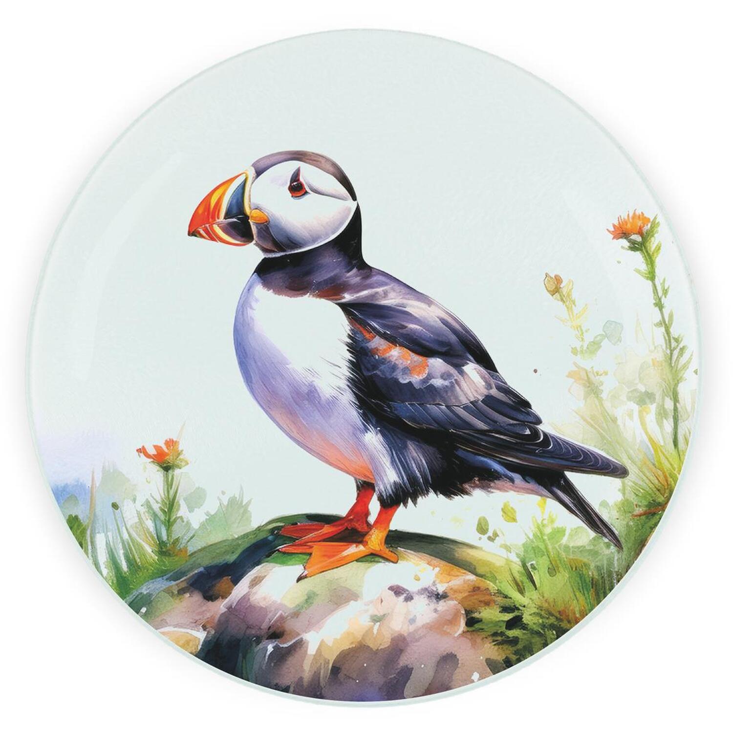 Image of Coastal Puffin Textured Glass Round Trivet&hellip;