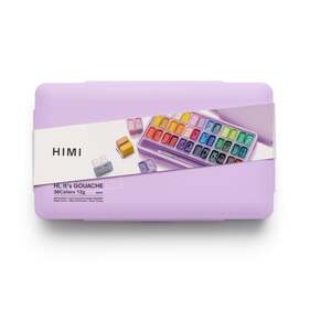 HIMI Twin Cup Gouache Set 36 Paint Colours, 3 Brushes, Paint Pallete Purple Case