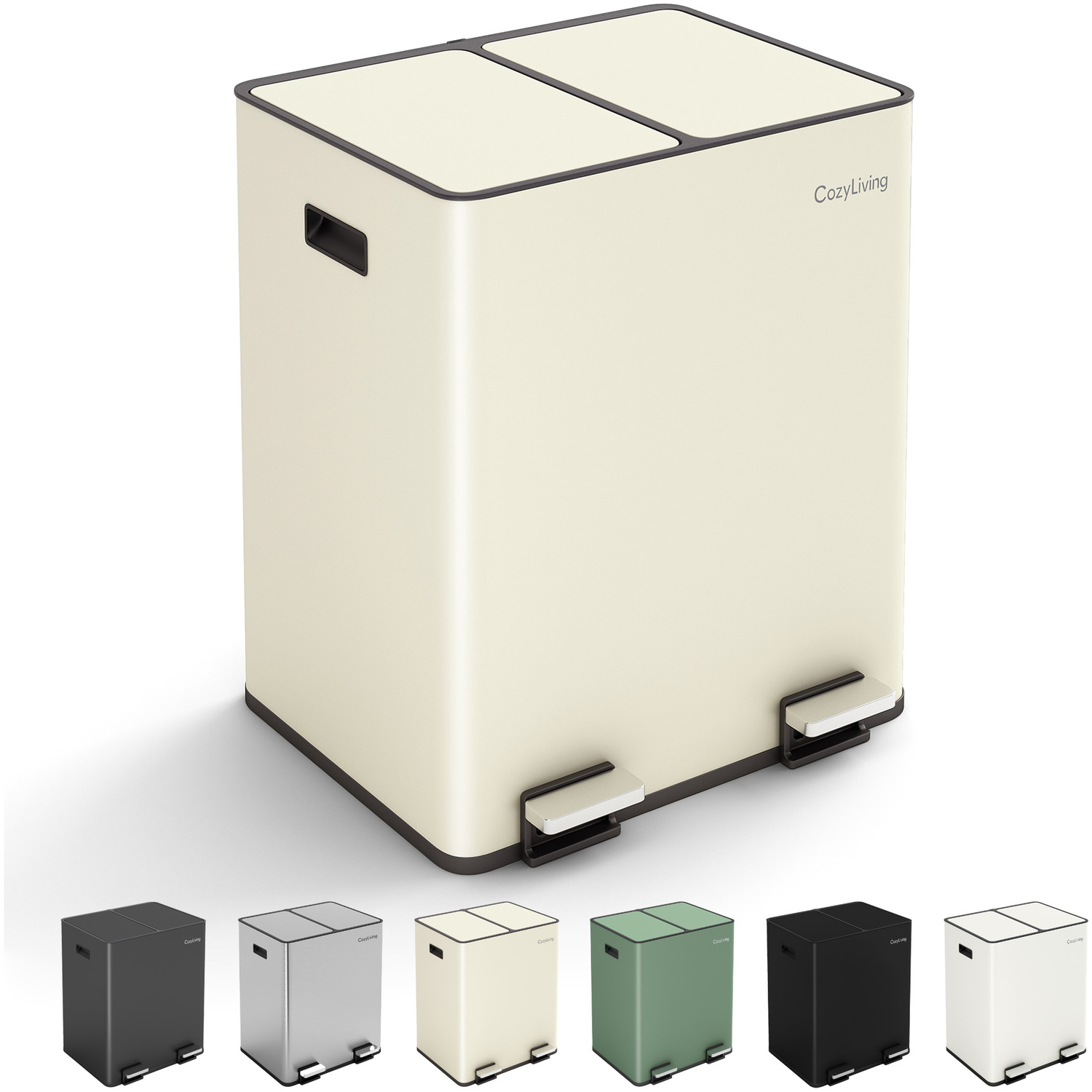 Mcc Direct Cozyliving 30L Dual Pedal Bin - 2 X 15L Recycling And General Waste - Beige