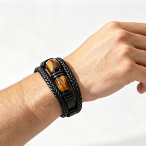 Tiger Eye Bracelet Multi Layer Strap Gift Box