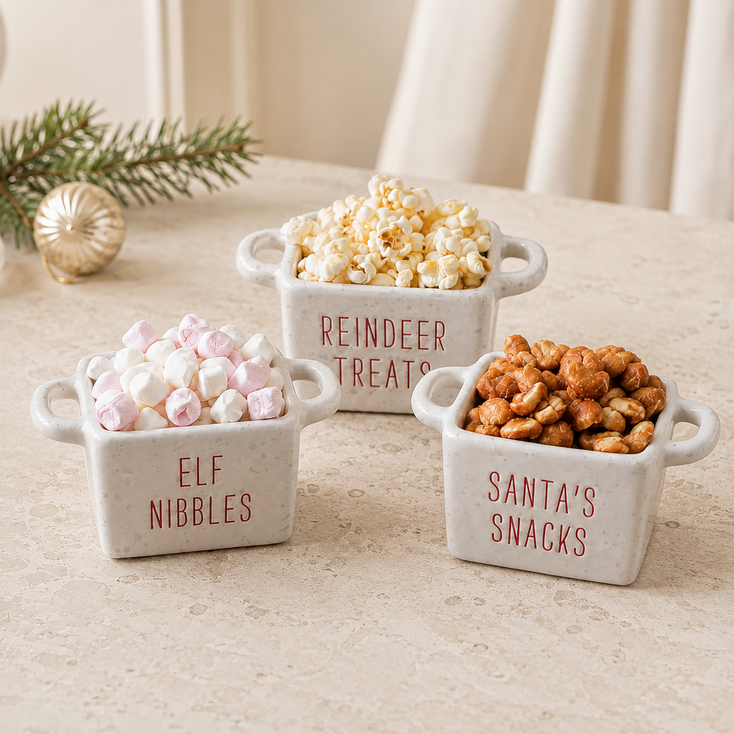 Set of 3 Mini Christmas Bowls - White