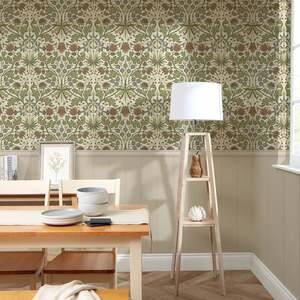 Sample of Tulip Trellis Panel Wallpaper in Sage Green on Cream with Cream Panel