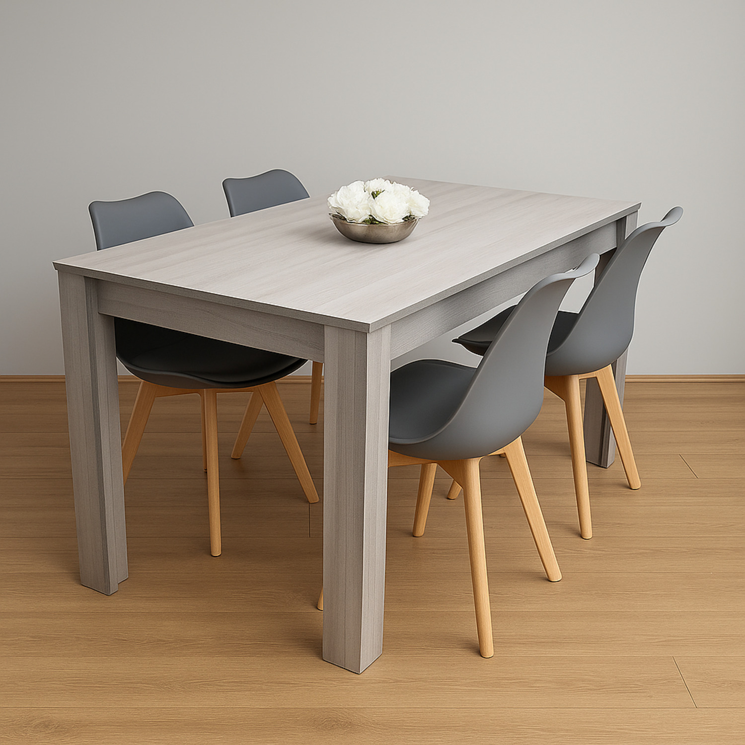 Kosy Koala 4 Seater Grey Dining Table With 4 Grey Plastic Chairs Kitchen Dining Set - Brown
