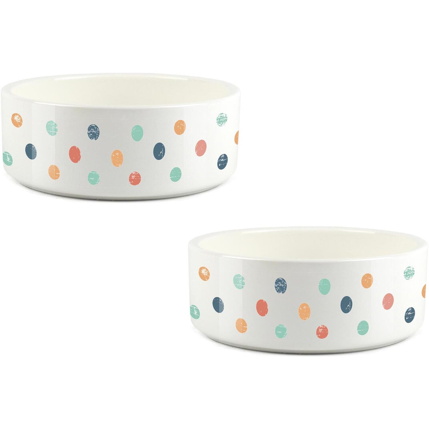 Purely Home Polkadot Small Pet Bowl Set - White Ceramic - 500ml Capacity - 15cm Diameter - Image 3
