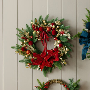 Noel Ribbon Poinsettia Wreath