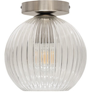 Betchley Clear Ribbed Glass Globe Satin Nickel Ceiling Light Fitting