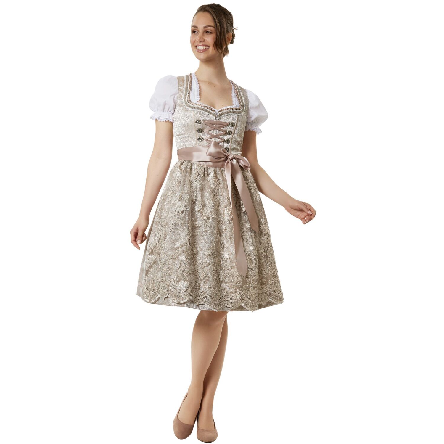 Tectake Dressforfun® Oktoberfest Dirndl Ella With Laced Bodice - Champagne / 52Cm