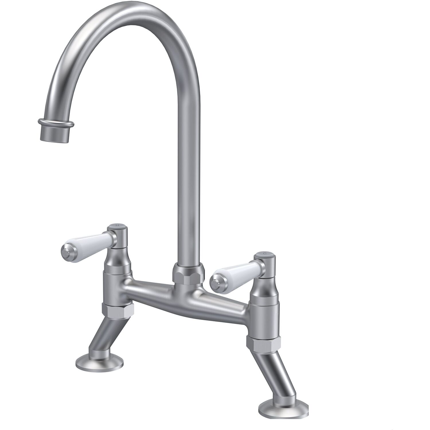 Traditional Bridge Mixer Kitchen Tap With Lever Handles - Brushed Nickel - Image 2