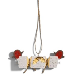 Shoeless Joe Metal Cracker with Robins Christmas Tree Decoration