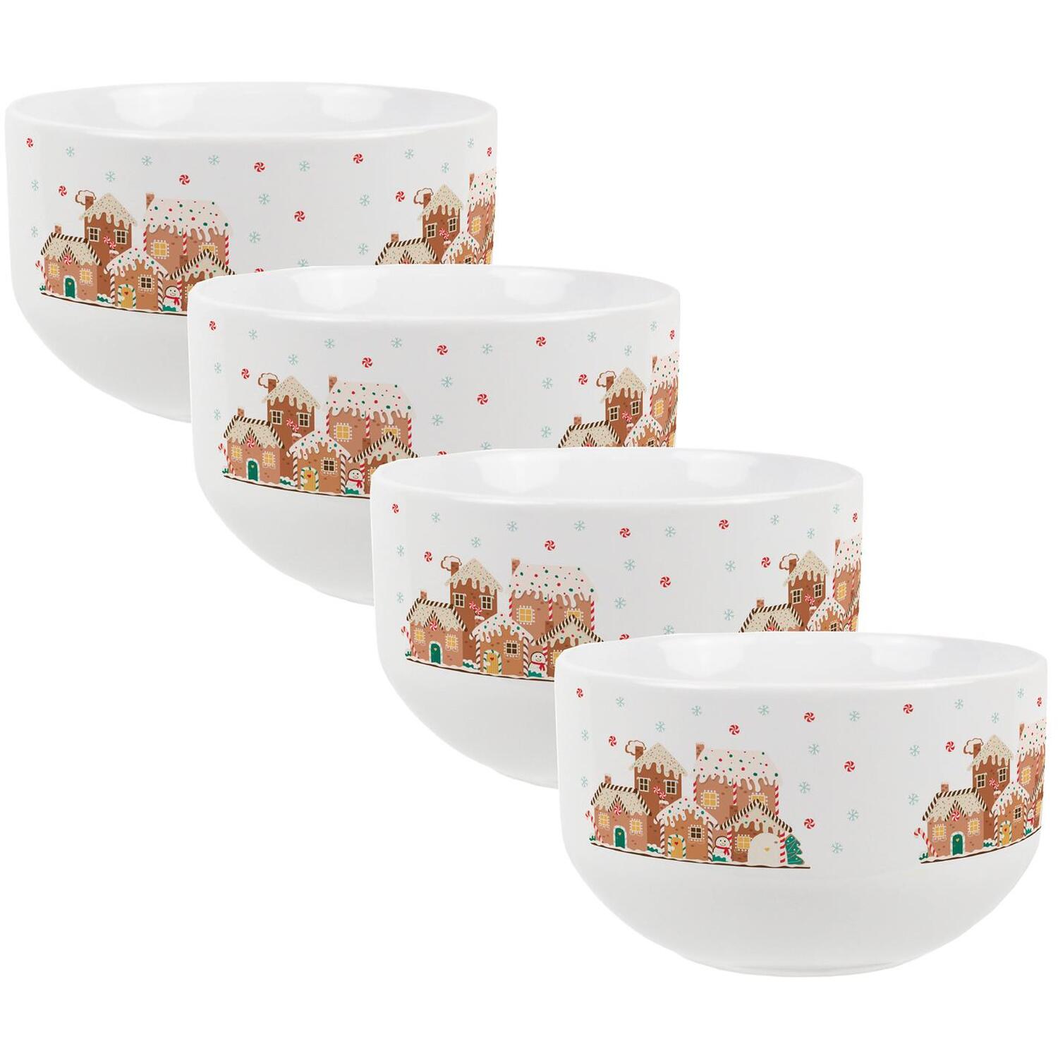 Purely Home Christmas Gingerbread Houses Ceramic Snack Bowl - White / 4