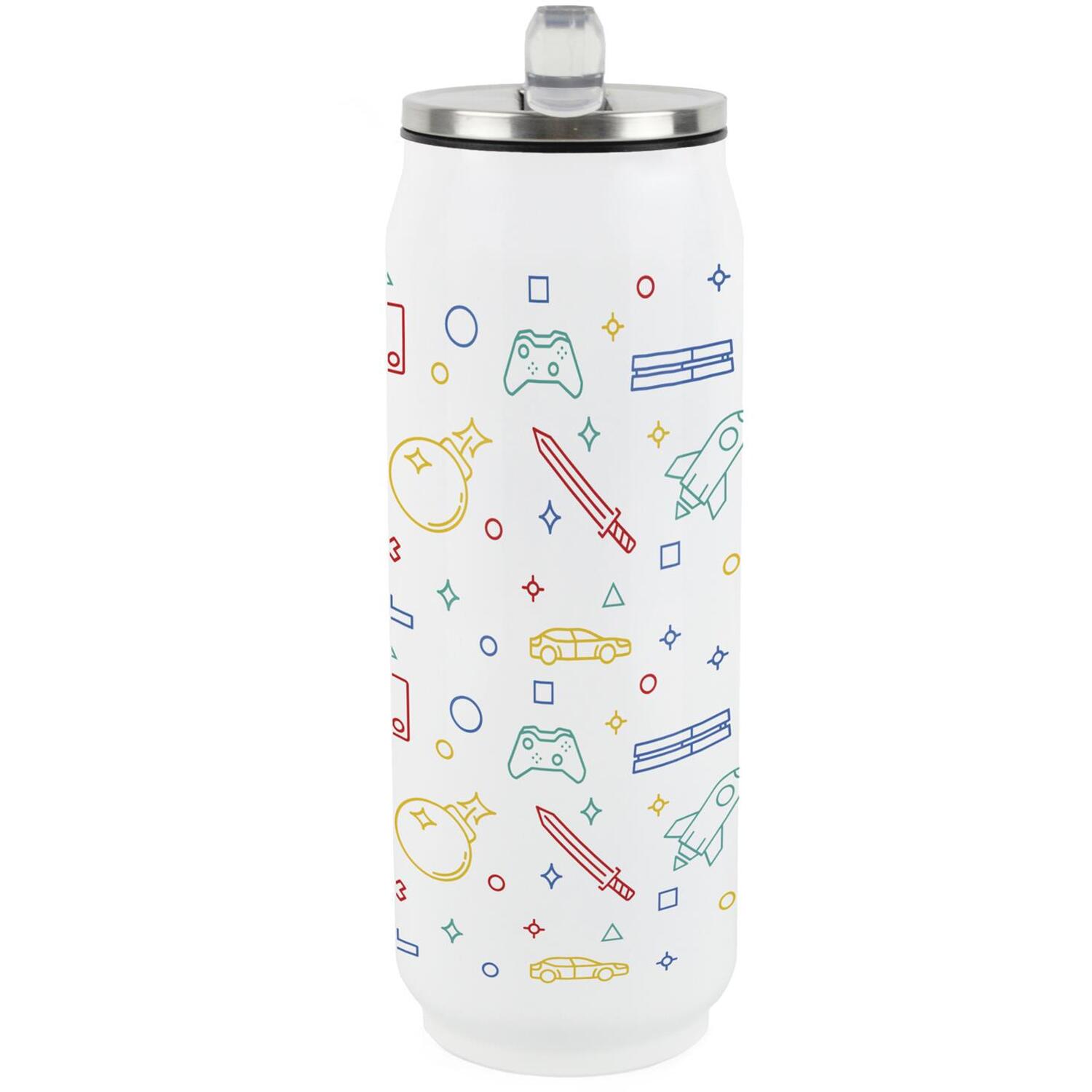B&Q - Gaming Themed Large Drinking Can Flask With Straw - Image 2