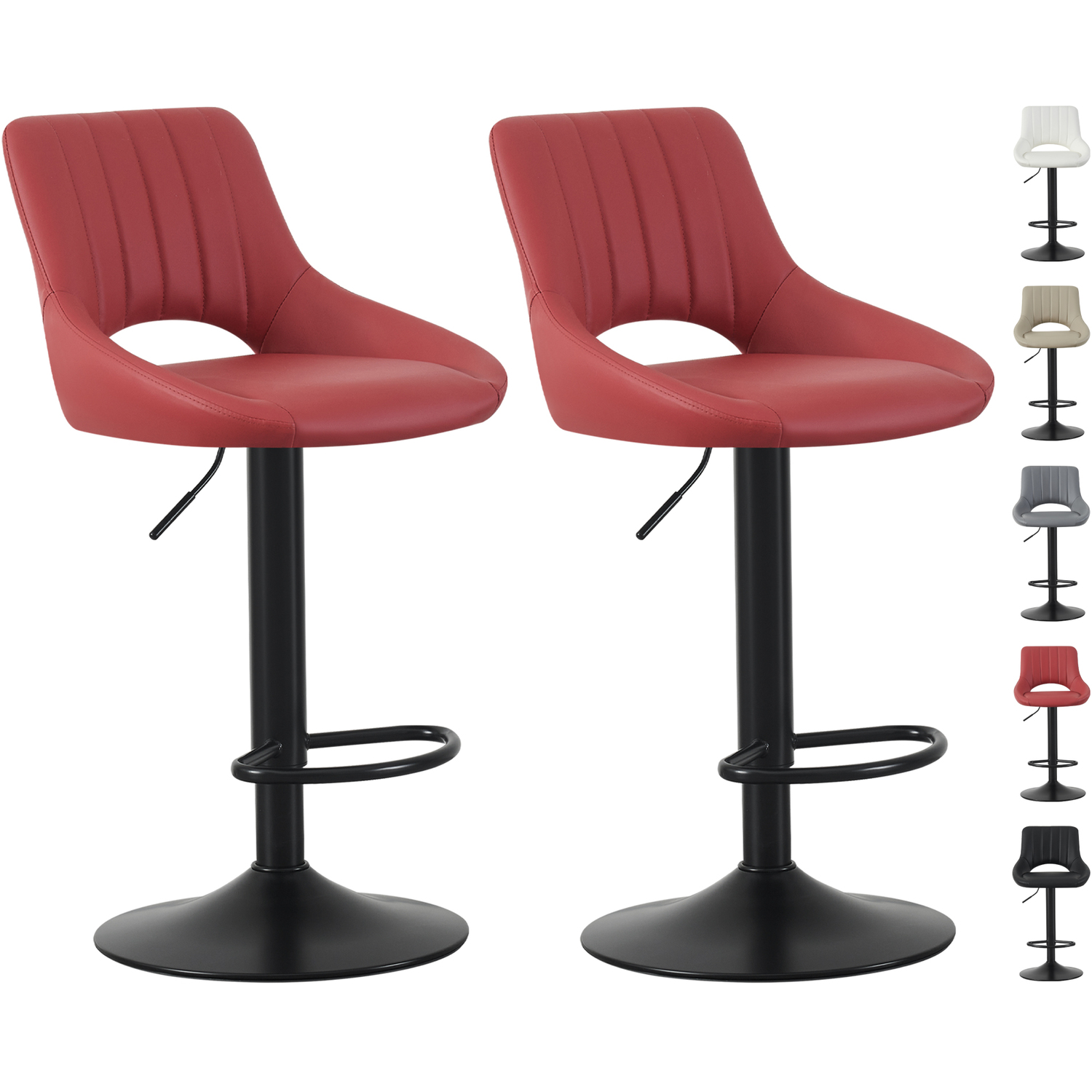 Rackhams Red Set Of 2 Height Adjustable Kitchen Bar Stool Breakfast Chairs With Footrest Stella - Image 6