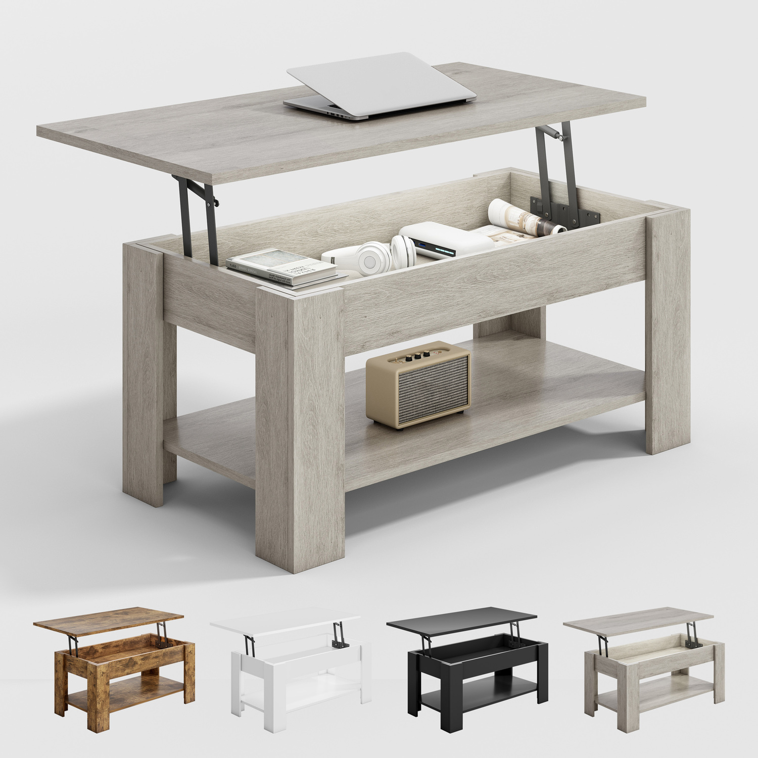 Mcc Direct Unisex Natural Convertible Coffee Table With Hinged Lid Multifunctional Storage Table In - Image 2