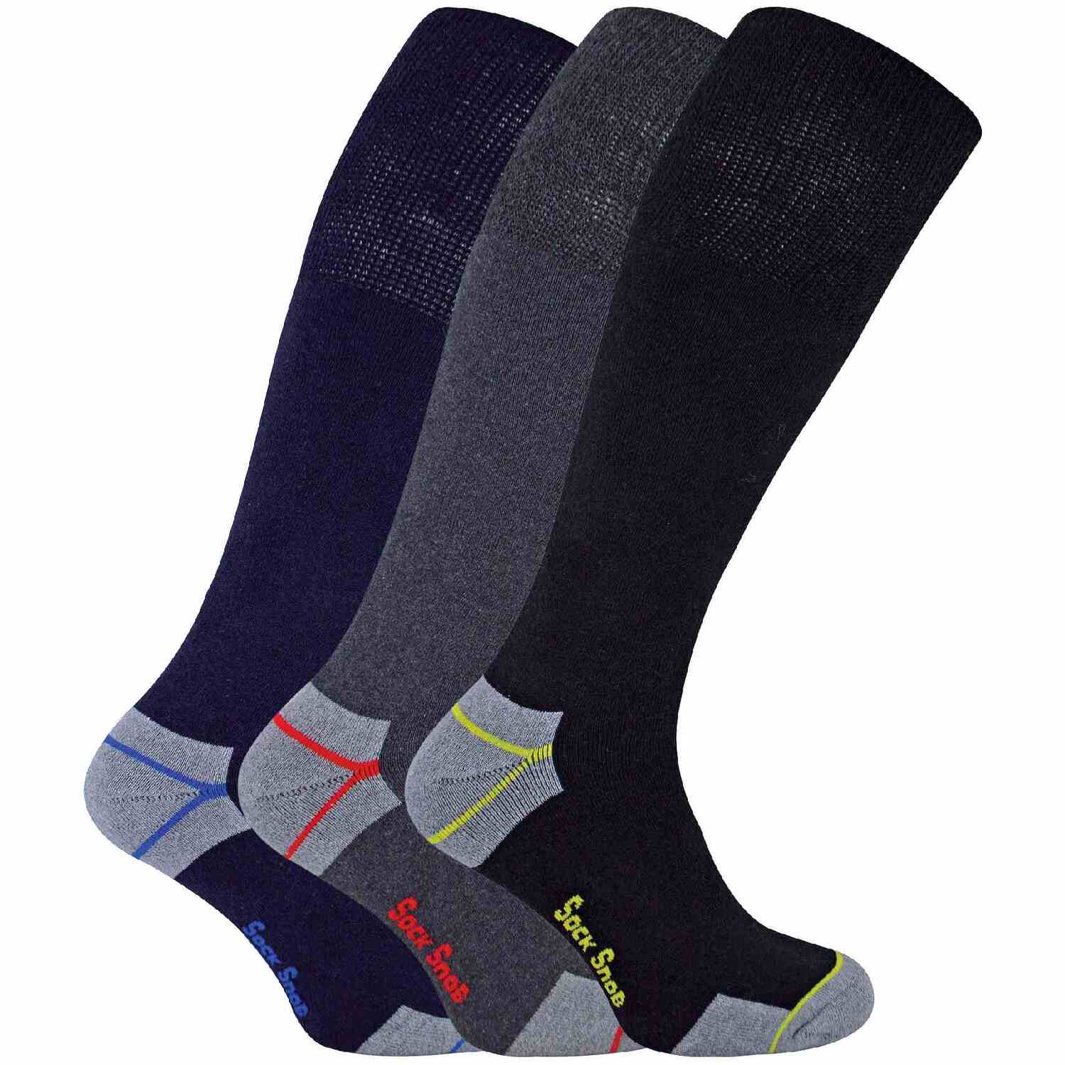 Sock Snob - Mens 6 Pack Long Knee High Work Socks for Steel Toe Boots - Black - Multicolour Cotton - Size UK 12-14 - Image 3