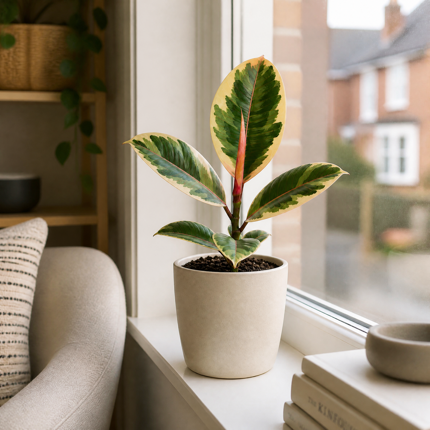 Plants By Post Ficus Tineke Rubber Plant D - Matt Cream