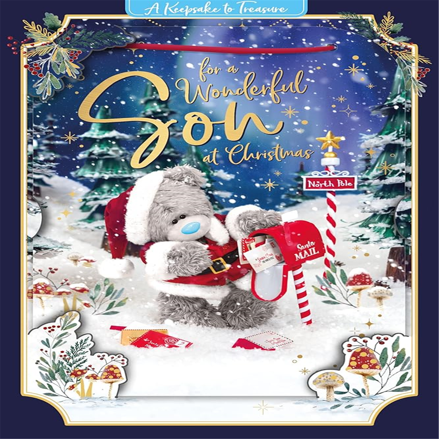 Bear And Xmas Mailbox Son 3D Christmas Keepsake Card - Image 3