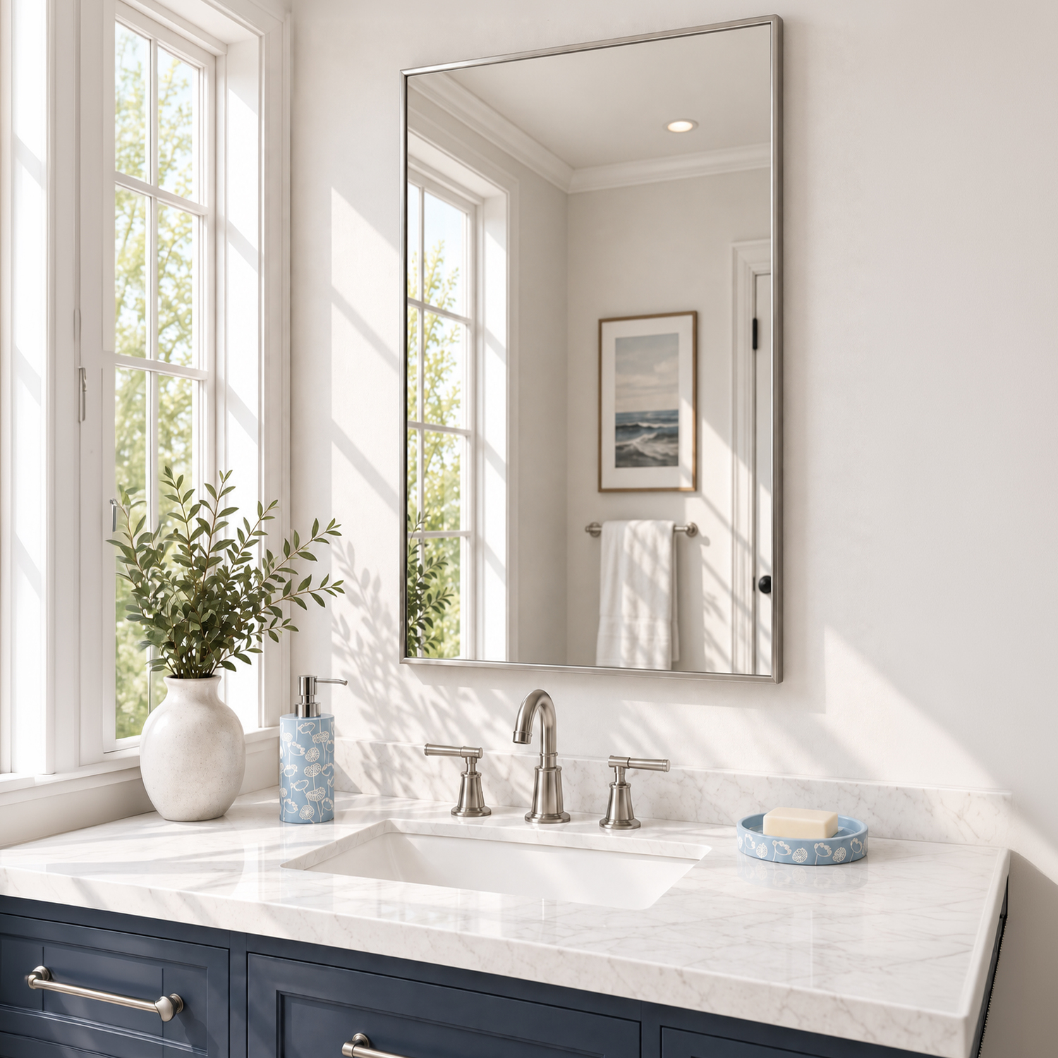 Showerdrape Bayswarer Brushed Framed Rectangular Mirror - Brushed Chrome