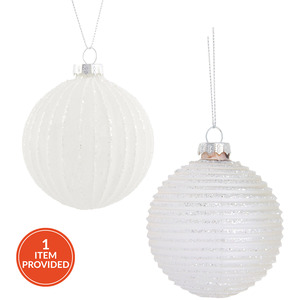 White Glitter Striped Bauble