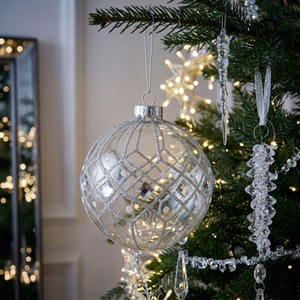 Silver Jewelled Clear Glass Bauble