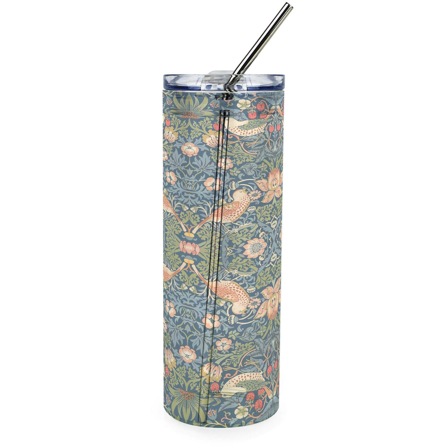 Purely Home Blue Strawberry Thief Clear Glass Travel Flask With Straw