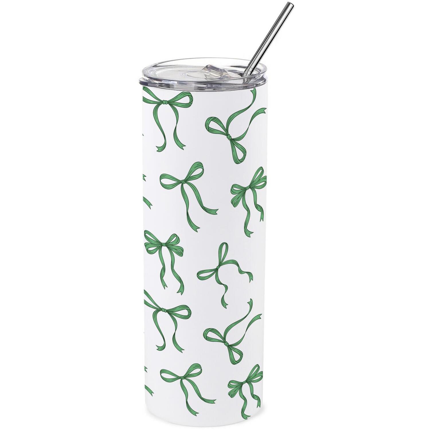 Purely Home Green Bows Stainless Steel Travel Tumbler With Straw