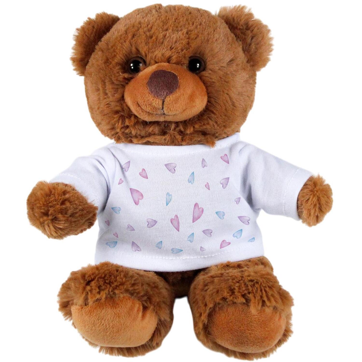 Purely Home Pastel Hearts Teddy Bear With T-Shirt - Dark Brown