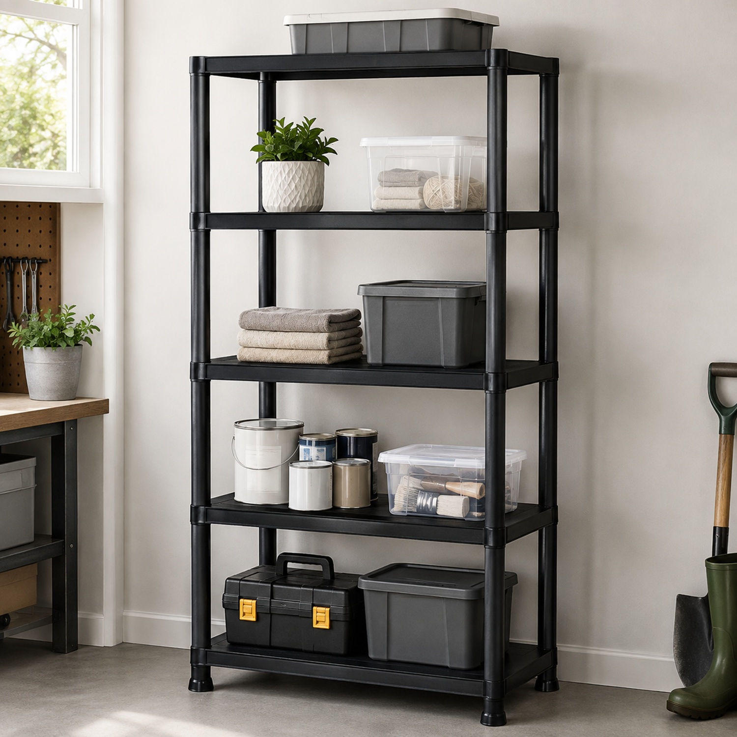Gr8 Home Black 5 Tier Plastic Shelving Unit Storage Racking Shelves Garage Warehouse Shed - Image 3