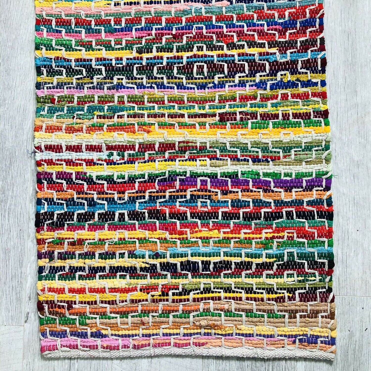 Chindi Recycled Cotton Rag Rug Stitch Detail - Multi