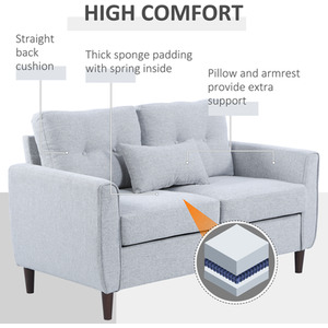 Light Grey HOMCOM Traditional Double Sofa with Spring Padded Cushion shot 839558