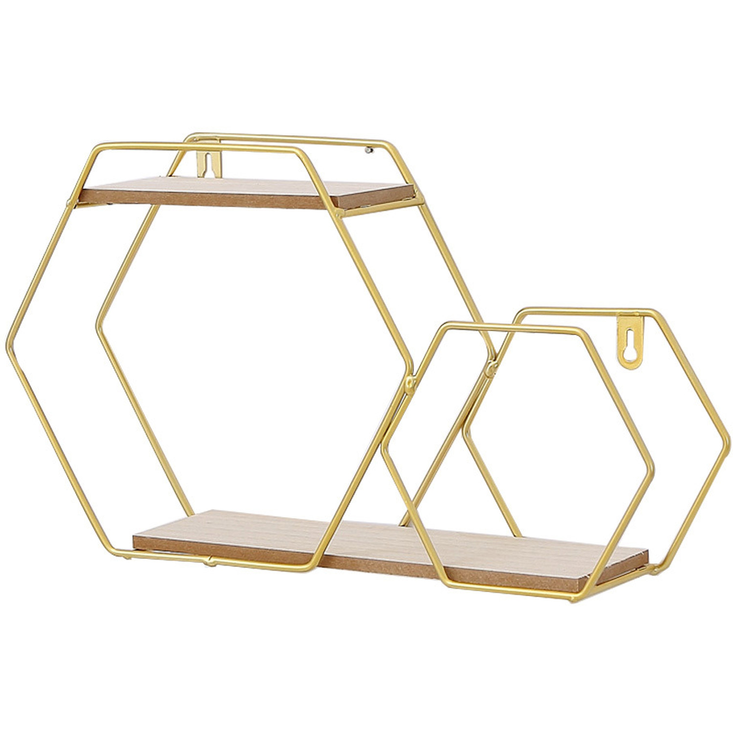Livingandhome Honeycomb Modern Hexagonal Wall Floating Shelf - Gold
