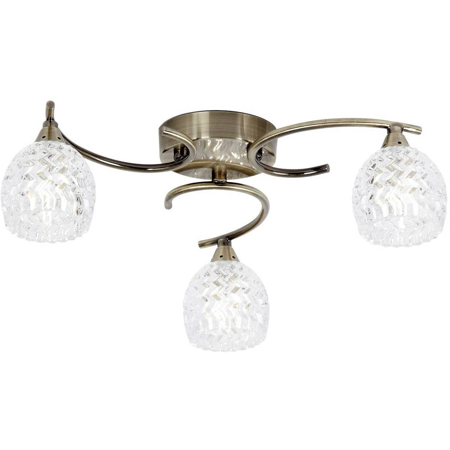 Boyer 3 Light Semi Flush Multi Arm Ceiling Light Antique Brass, Glass, G9 - Antique Brass