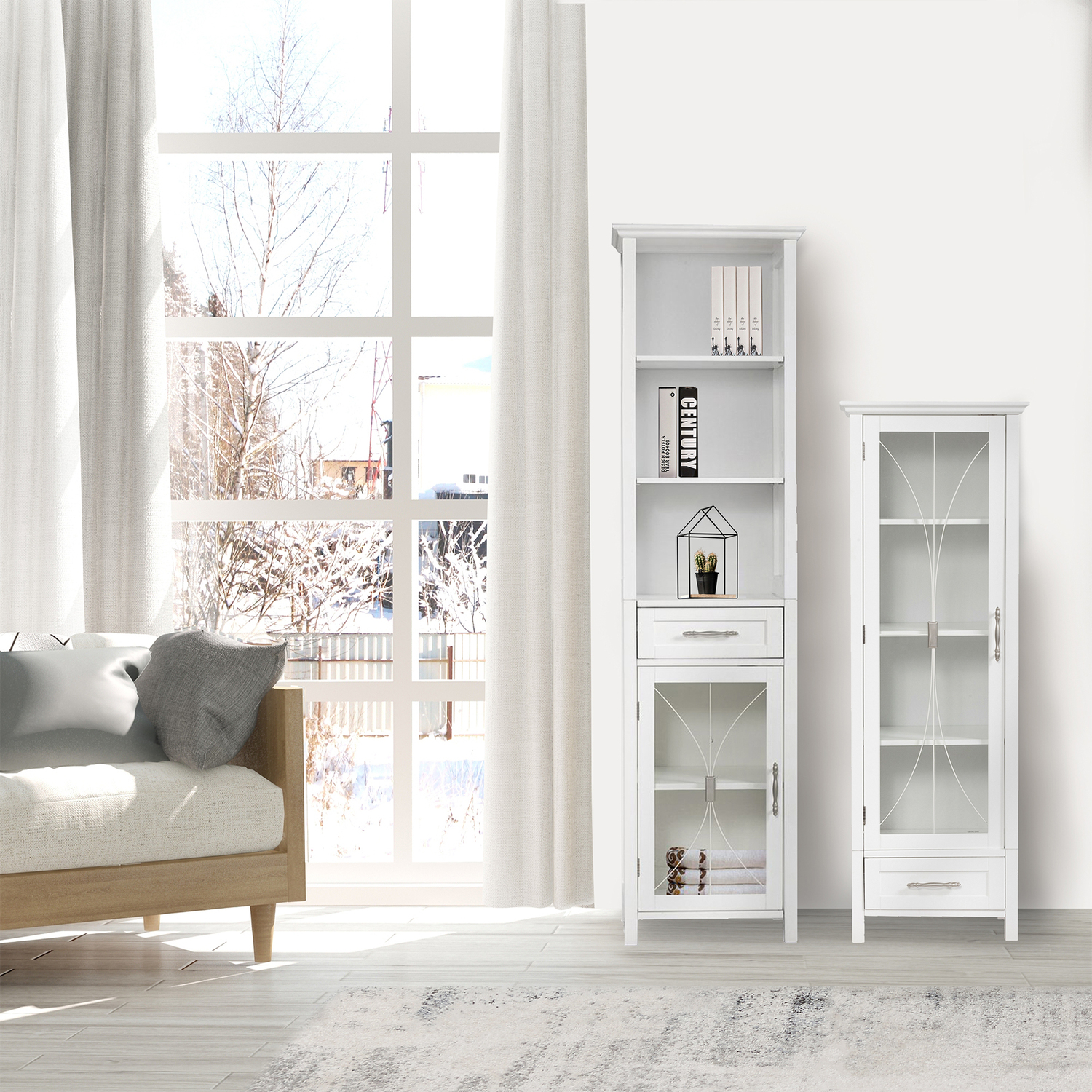 Teamson Home Wooden Bathroom Cabinet Multi Functional White 7978 - White