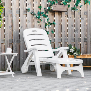 White Outsunny Outdoor Folding Plastic Chaise Lounge Chair on Wheels shot 1903851