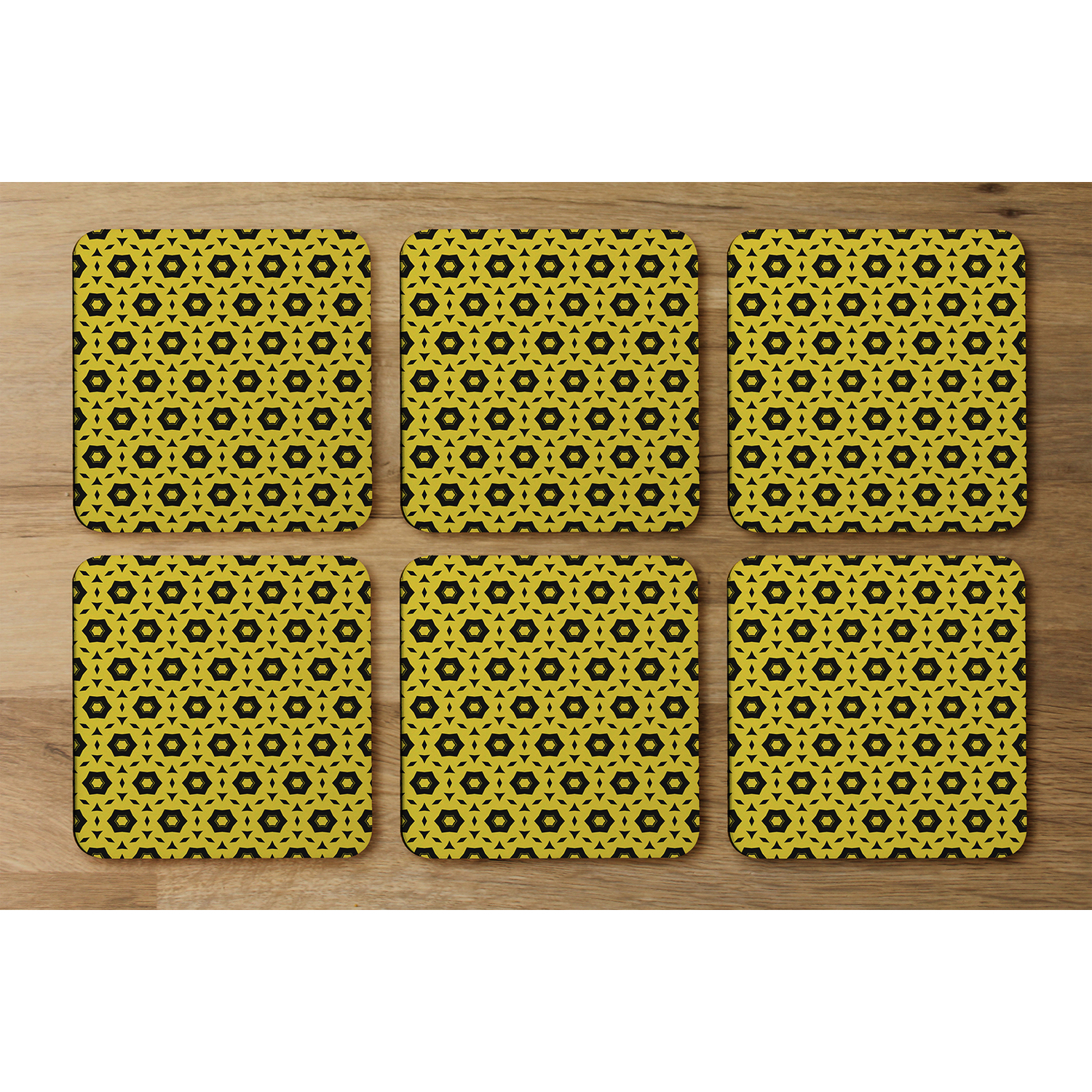 Yellow  Black Geometric Pattern Coaster - Yellow