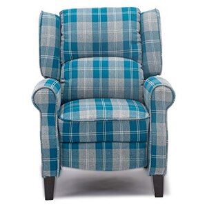 Blue Eaton Wing Back Fireside Check Fabric Recliner Armchair shot 2417067