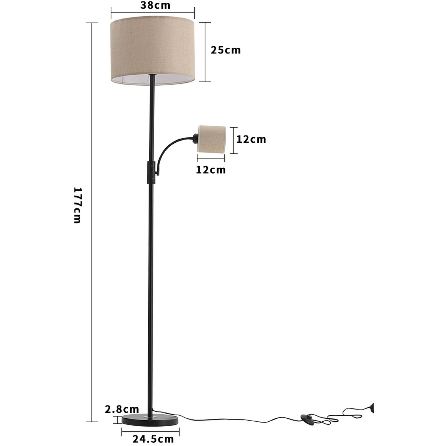 2-light Floor Standing Lamp With Adjustable Head - Black
