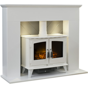 Adam Corinth in White and Grey with Woodhouse Electric Stove in White, 48 Inch