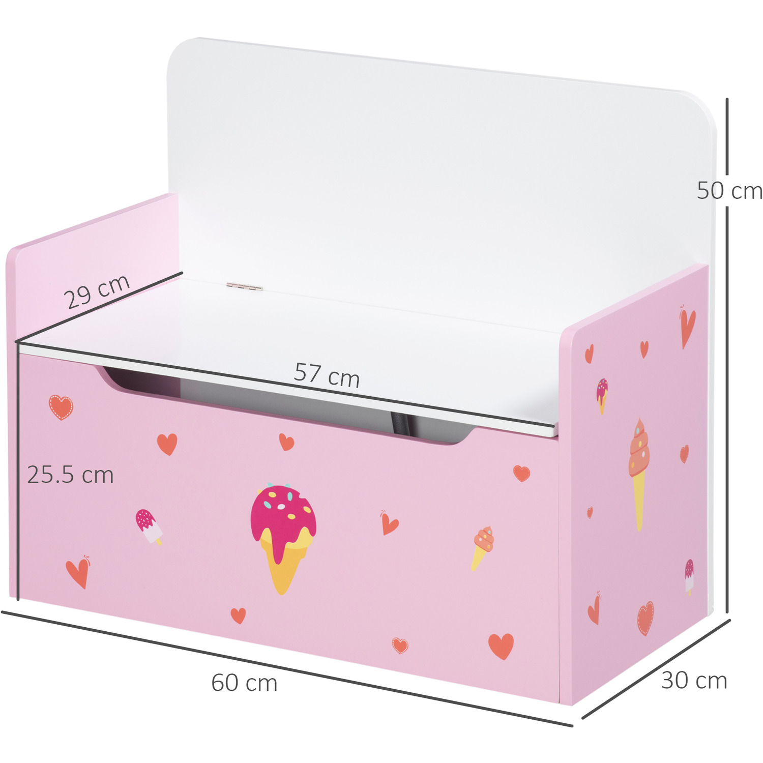 Zonekiz Toy Box Kids Storage Bench Toy Chest With Safey Rod - Pink