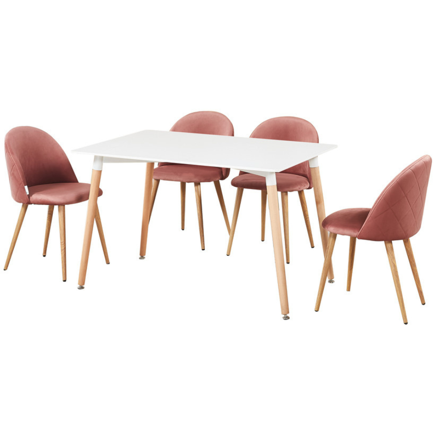 Lucia Dallas Dining Table and Chairs Set of 4 - an Oak Dining Table & Set of 4 Velvet Dining Chairs