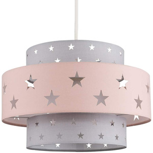 CGC STARLIGHT Grey and Pink Star Two Tier Easy Fit Lamp Shade